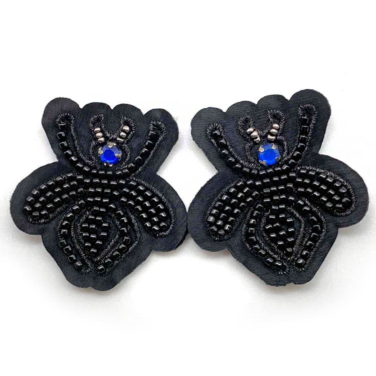 款钉珠绣卡通动物绣花章服装辅料批发黑色钉珠服装装饰贴片